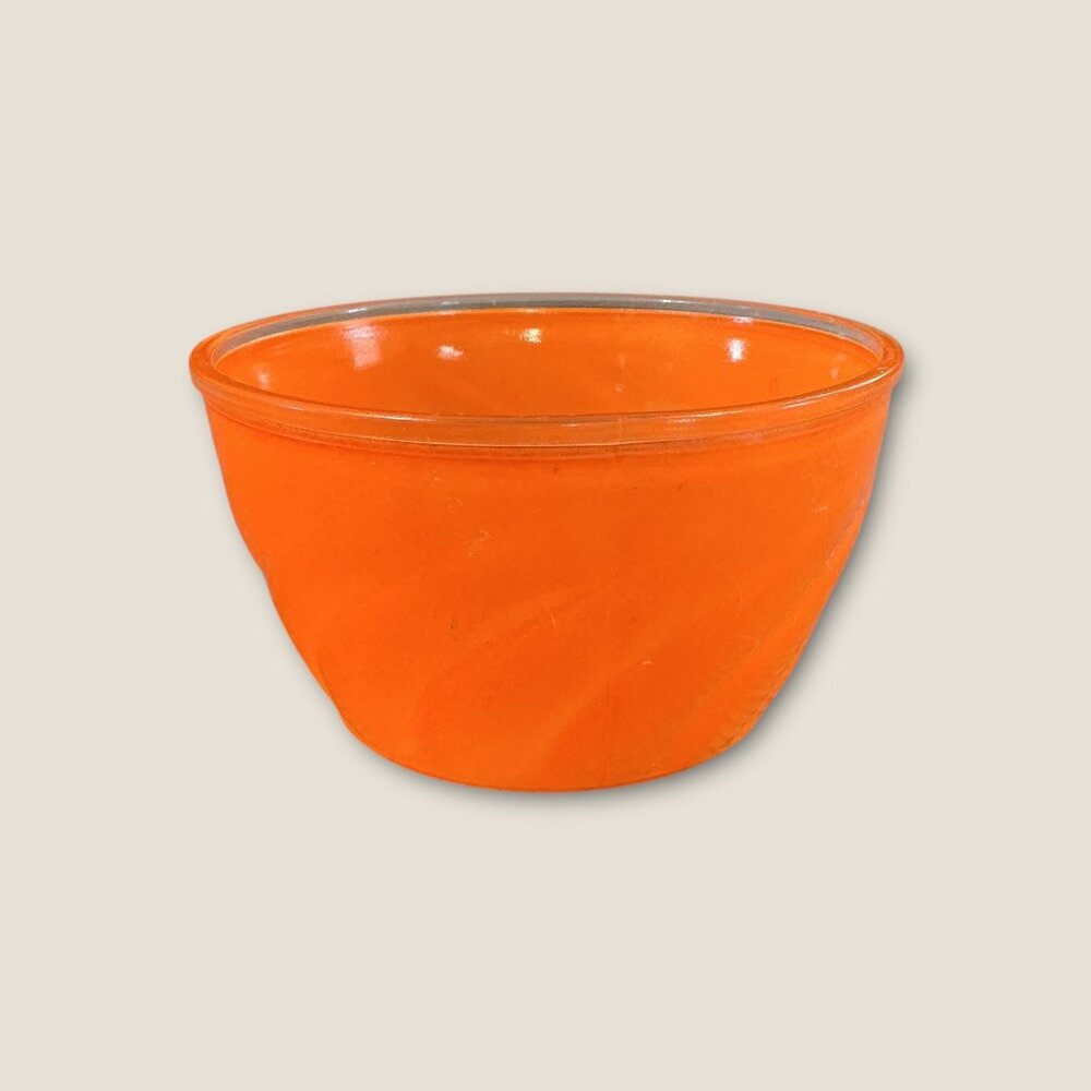 Vintage Anderson Erickson Dairy Orange Swirl Glass Bowl With Clear Bottom - Picture 4 of 6